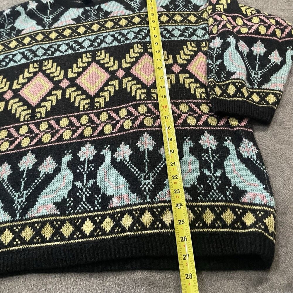 80s 90s Sweater Size L/XL New Wave Fair Isle Blue Bird Fuzzy Crewneck Pastel - Picture 8 of 9